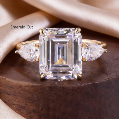 Bold&Chice 0.8-10CT Three-Stone Pear Side Moissanite Ring, S925 Silver Lab Created Diamond, Elegant Multi-Cut Statement Ring for Her