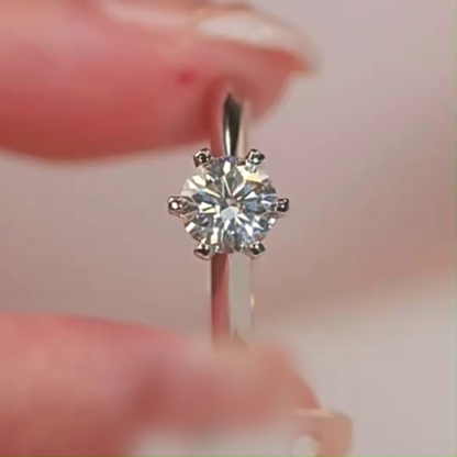 Bold&Chice Lab-Created Moissanite Ring, S925 Silver 6-Prong Solitaire Ring, 0.3/0.5/1/2CT
