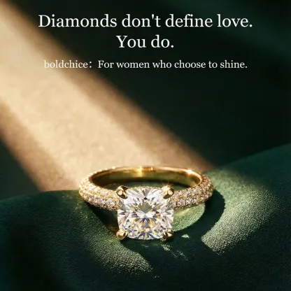 Bold&Chice 2CT Hidden Halo Moissanite Ring, 18K Gold Plated S925 Silver Lab Created Diamond, Shiny Multi-Cut Statement Ring