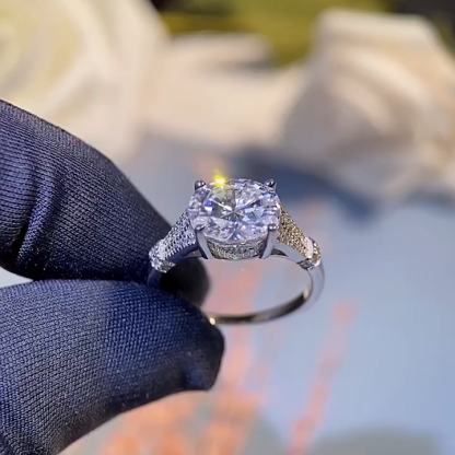 Bold&Chice 3CT Oval Moissanite Engagement Ring, 4-Prong Pave Band S925 Silver Lab Created Diamond Ring for Women