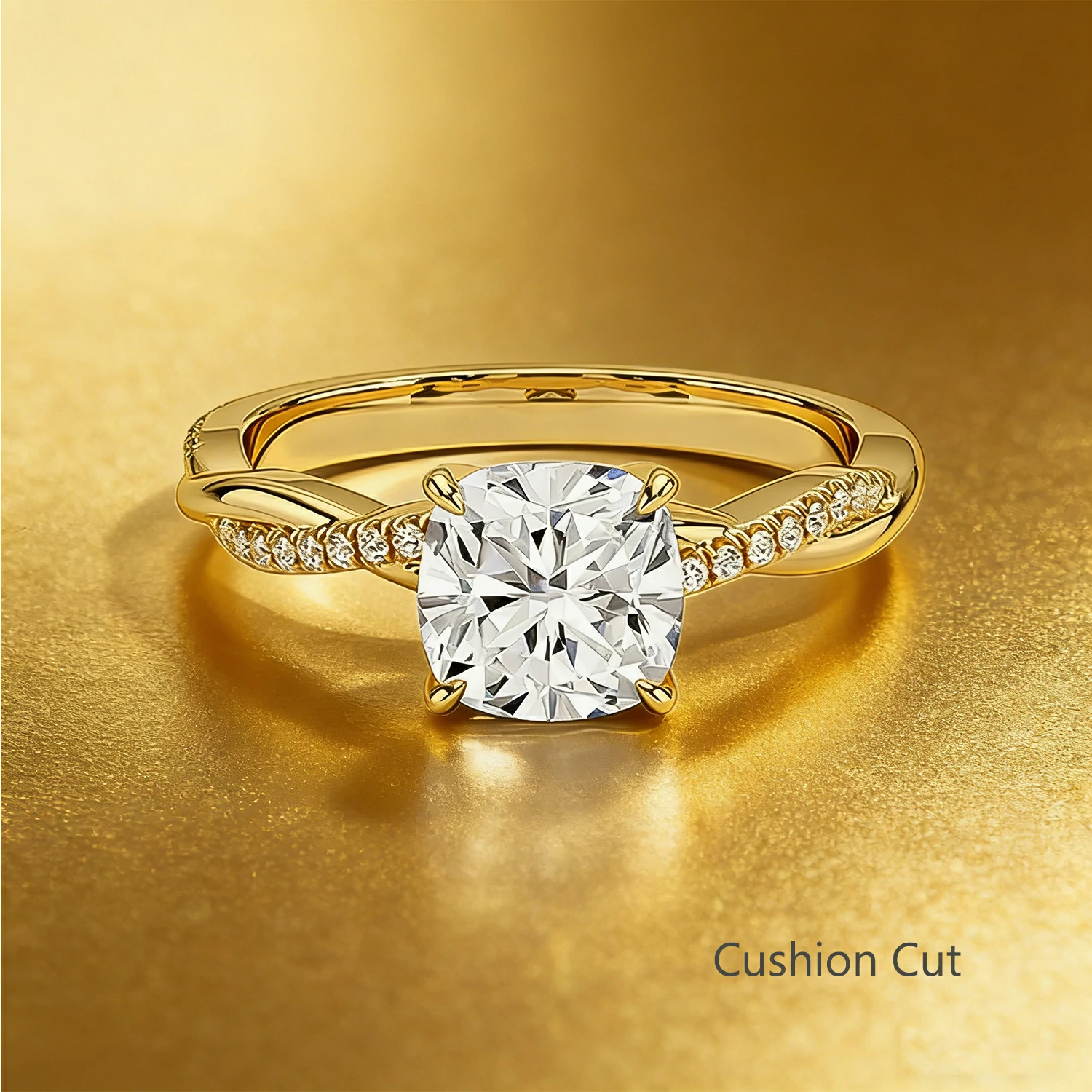 Bold&Chice 0.8-8CT Twisted Setting Moissanite Ring, Multi-Cut 18K Gold Plated  S925 Silver Lab Created Diamond Ring for Women