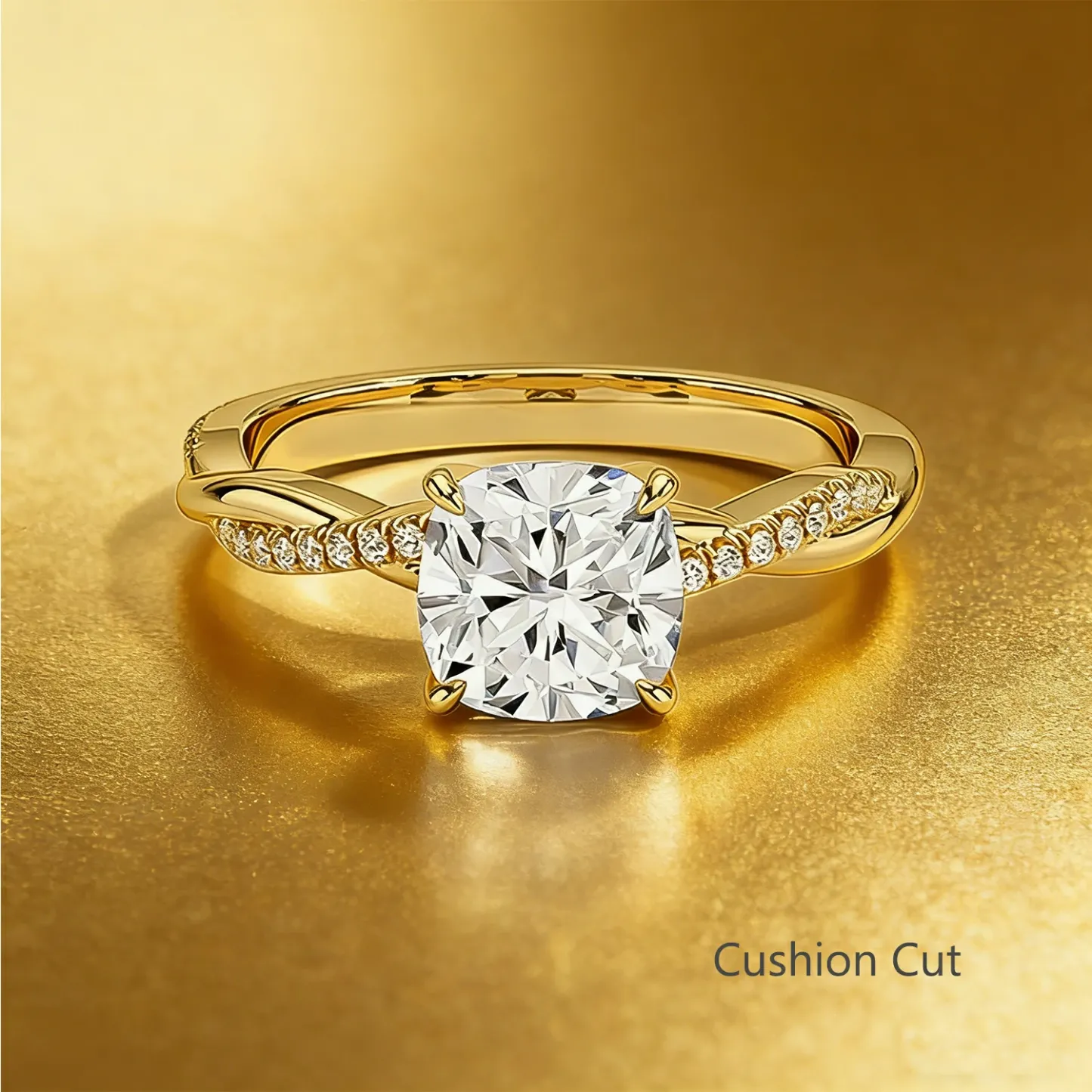 Bold&Chice 0.8-8CT Twisted Setting Moissanite Ring, Multi-Cut 18K Gold Plated  S925 Silver Lab Created Diamond Ring for Women