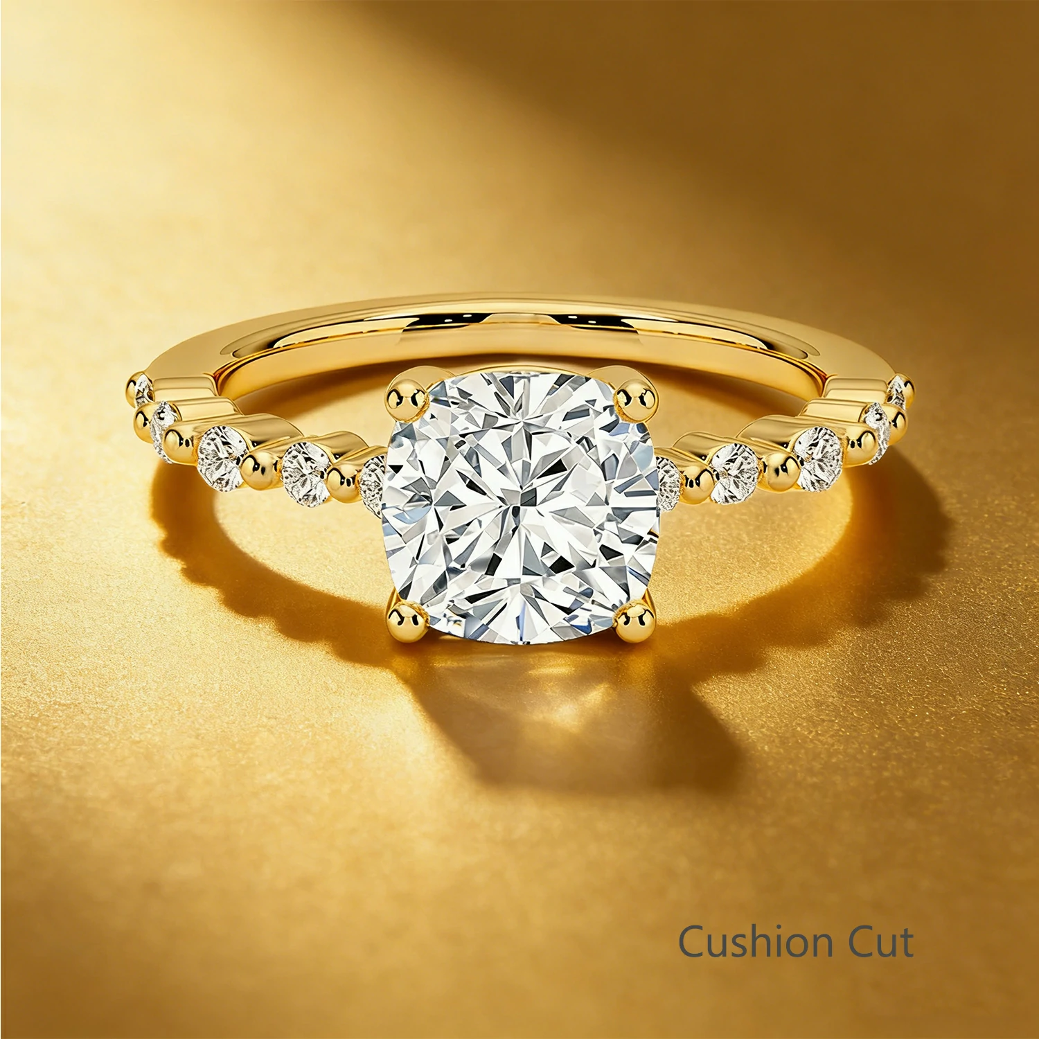 Bold&Chice 0.8-10CT Floating-Shared Prong Moissanite Ring, 18K Gold Plated S925 Silver Lab Created Diamond, Sleek Multi-Cut Statement Ring for Her