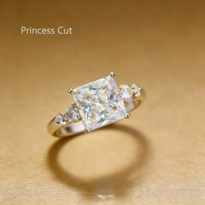 Bold&Chice 0.8-10CT Luxury Five-Stone Moissanite Ring, 18K Gold Plated S925 Silver Lab Created Diamond, Elegant Multi-Cut Statement Ring for Her