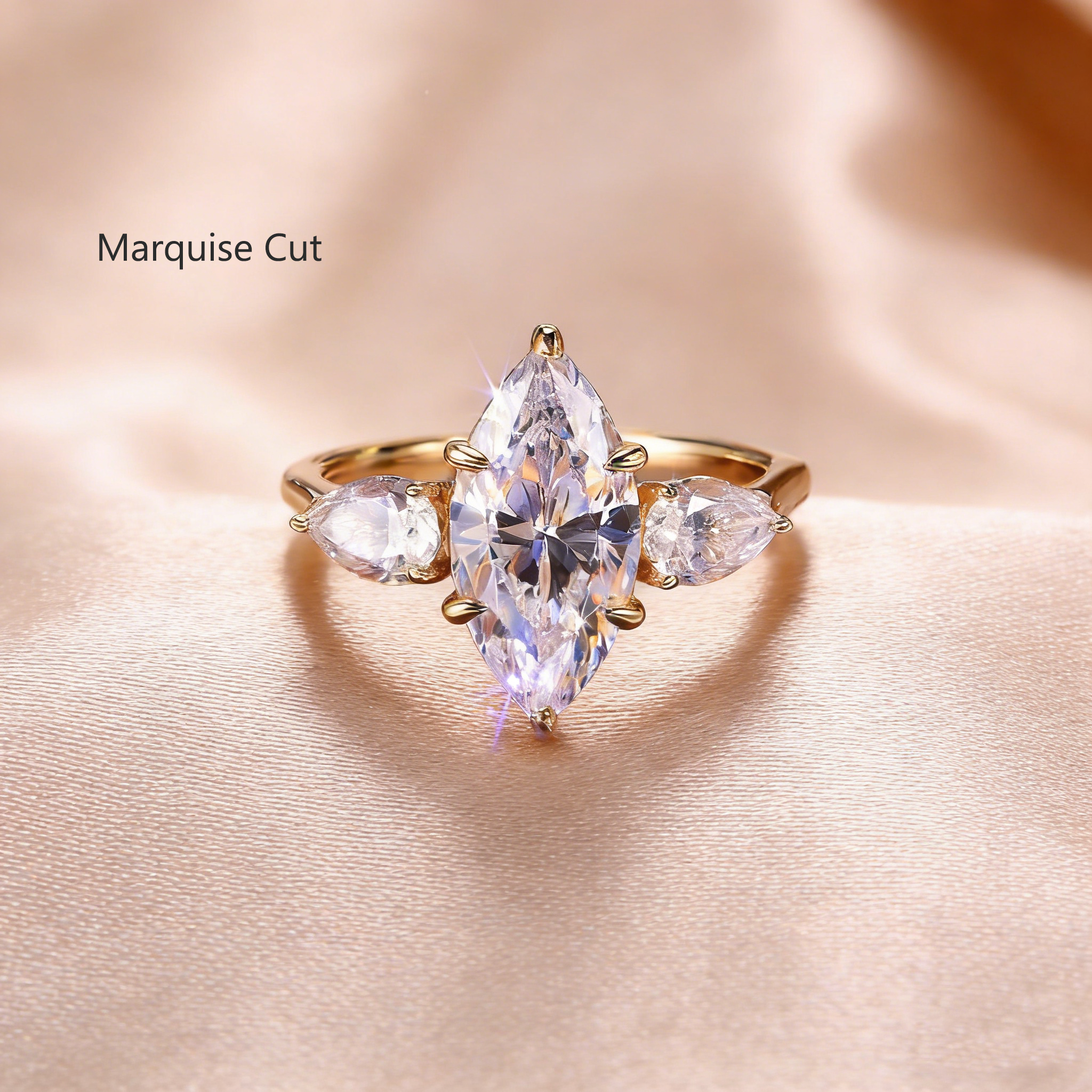 Bold&Chice 0.8-10CT Three-Stone Pear Side Moissanite Ring, S925 Silver Lab Created Diamond, Elegant Multi-Cut Statement Ring for Her