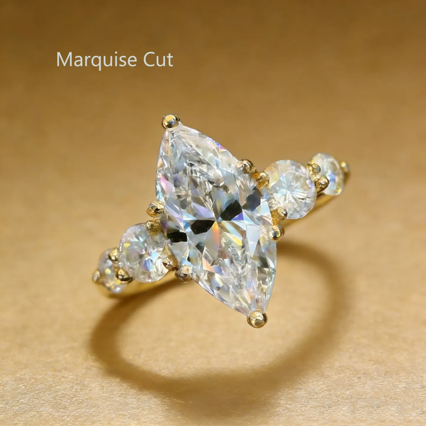 Bold&Chice 0.8-10CT Luxury Five-Stone Moissanite Ring, 18K Gold Plated S925 Silver Lab Created Diamond, Elegant Multi-Cut Statement Ring for Her