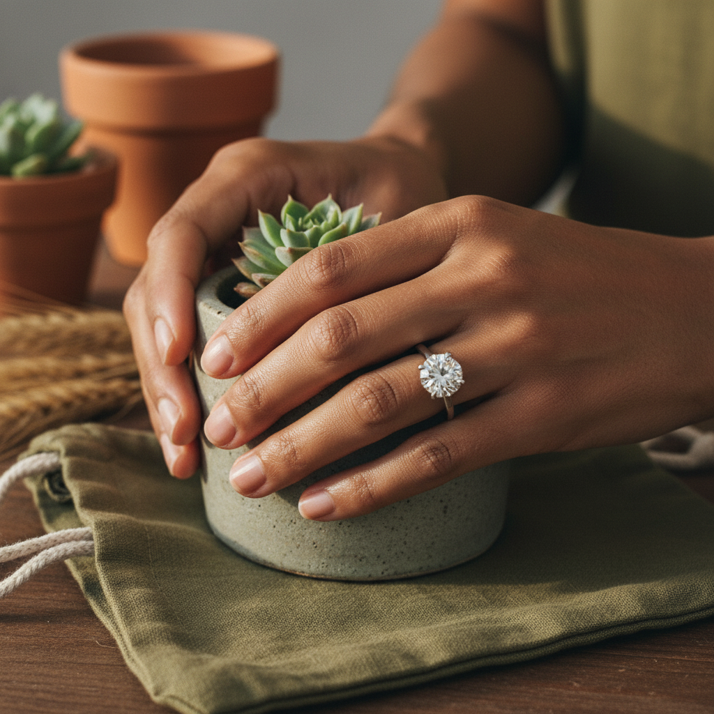 Bold&Chice Lab-Created Moissanite Ring, S925 Silver 6-Prong Promise Ring, 0.3/0.5/1/2CT