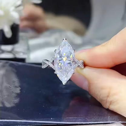 Bold&Chice 10CT Marquise Cut Moissanite Engagement Ring, Lab Created Diamond Ring, S925 Silver Pave Band for Women