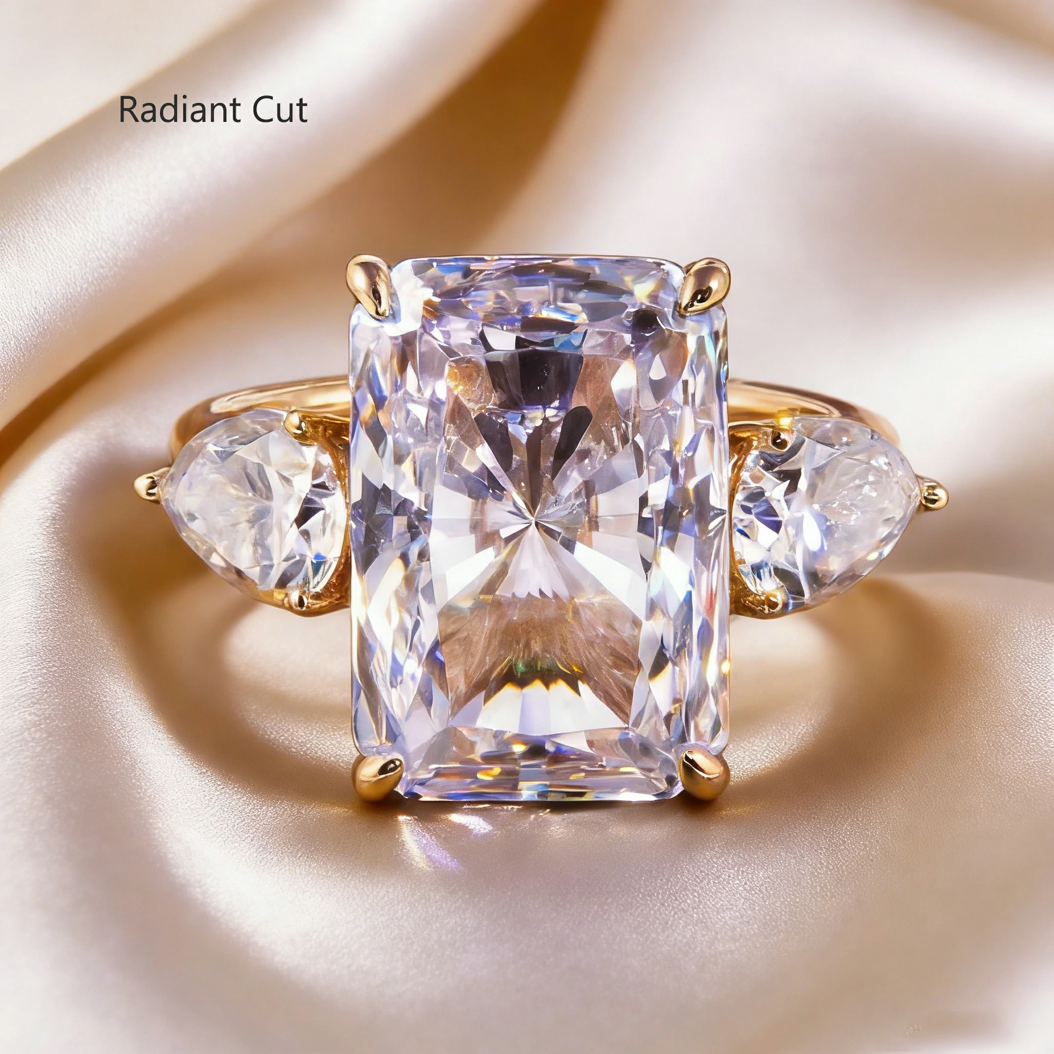 Bold&Chice 0.8-10CT Three-Stone Pear Side Moissanite Ring, 18K Gold Plated S925 Silver Lab Created Diamond, Elegant Multi-Cut Statement Ring for Her