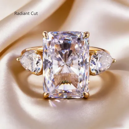 Bold&Chice 0.8-10CT Three-Stone Pear Side Moissanite Ring, 18K Gold Plated S925 Silver Lab Created Diamond, Elegant Multi-Cut Statement Ring for Her