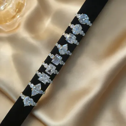 Bold&Chice 0.8-10CT Luxury Five-Stone Moissanite Ring, 18K Gold Plated S925 Silver Lab Created Diamond, Elegant Multi-Cut Statement Ring for Her