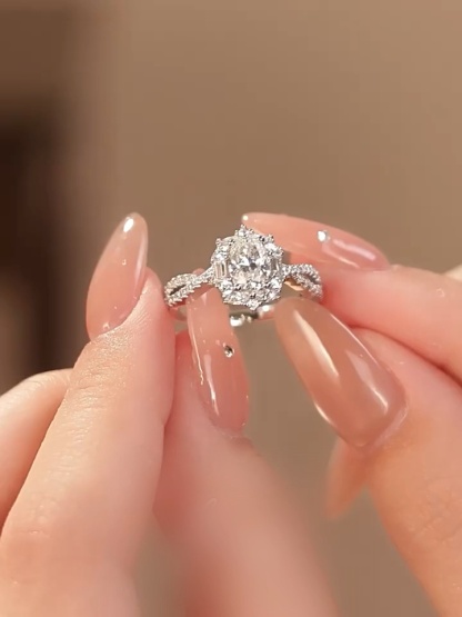 Bold&Chice Firework Pigeon Egg Ring, 1CT Lab Created Moissanite Engagement Ring, Wedding Band for Women