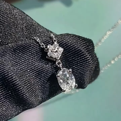 Bold&Chice 1CT Oval Moissanite Pendant Necklace, Heart Pave S925 Silver Lab Created Diamond Necklace for Women
