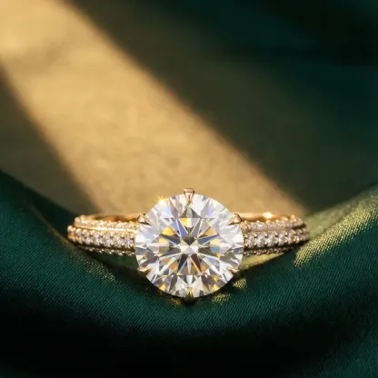 Bold&Chice 2CT Hidden Halo Moissanite Ring, 18K Gold Plated S925 Silver Lab Created Diamond, Shiny Multi-Cut Statement Ring