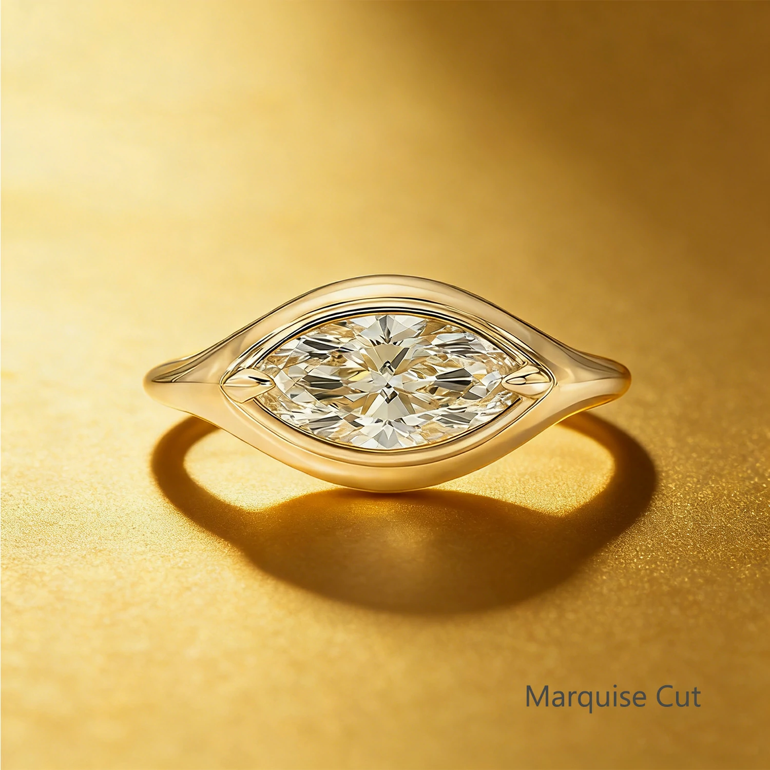 Bold&Chice 1-3CT East-West Setting Moissanite Ring, 18K Gold Plated S925 Silver Lab Created Diamond, Sleek Multi-Cut Statement Ring for Her