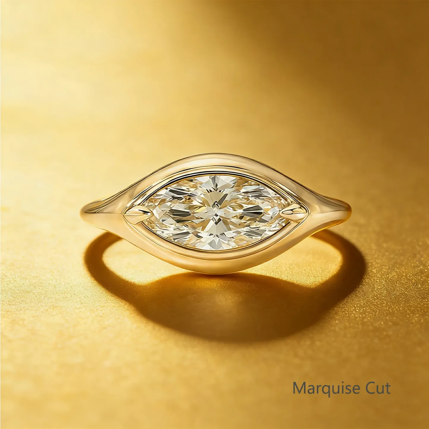 Bold&Chice 1-3CT East-West Setting Moissanite Ring, 18K Gold Plated S925 Silver Lab Created Diamond, Sleek Multi-Cut Statement Ring for Her