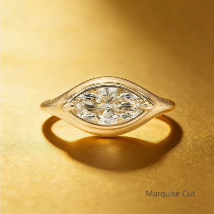 Bold&Chice 1-3CT East-West Setting Moissanite Ring, S925 Silver Lab Created Diamond, Sleek Multi-Cut Statement Ring for Her