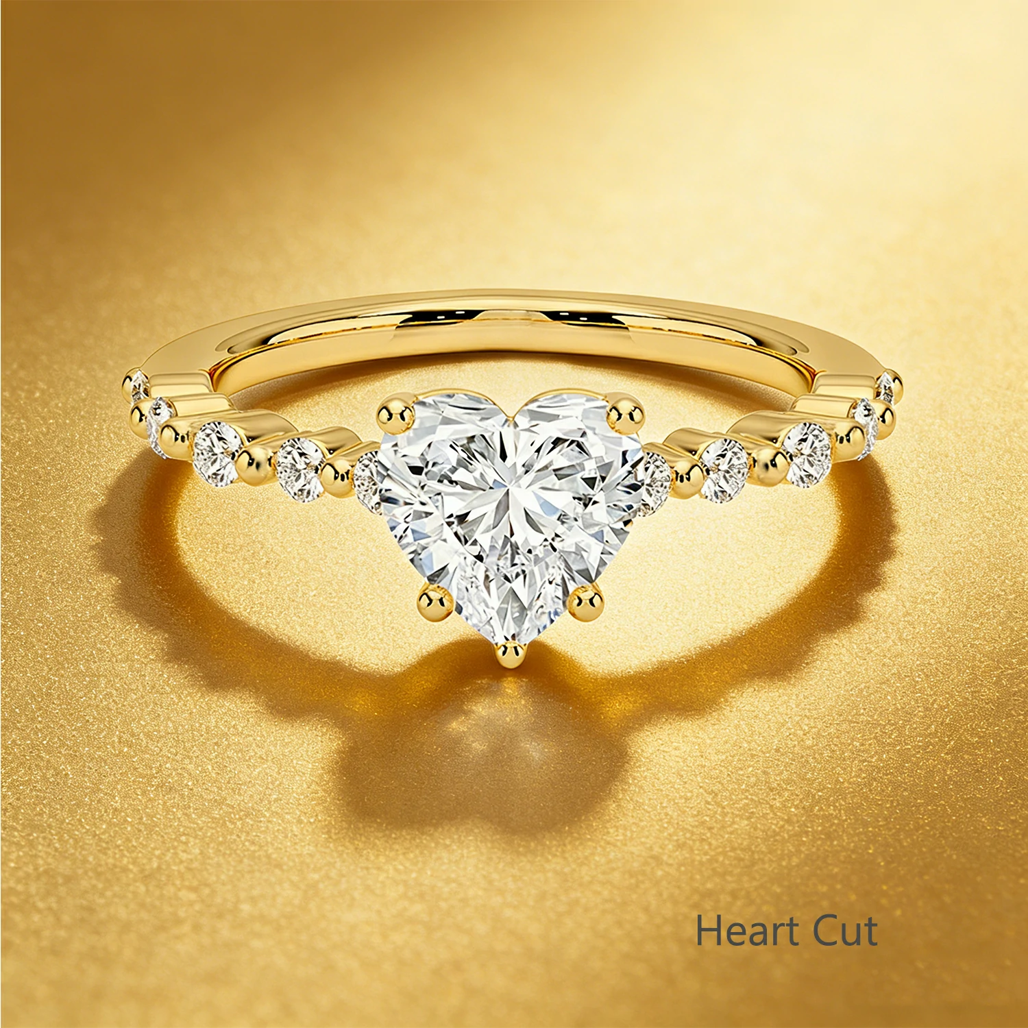 Bold&Chice 0.8-10CT Floating-Shared Prong Moissanite Ring, 18K Gold Plated S925 Silver Lab Created Diamond, Sleek Multi-Cut Statement Ring for Her