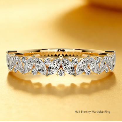 Bold&Chice 0.5-1CT Eternity Band Moissanite Ring, 18K Gold Plated S925 Silver Lab Created Diamond, Timeless Multi-Style Statement Ring for Her