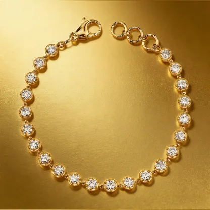 Bold&Chice 1-2CT Sunburst Bezel Moissanite Jewelry Set, 18K Gold Plated S925 Silver Lab Created Diamond, Complete Matching Statement Set  (Ring/Necklace/Earrings/Bracelet)