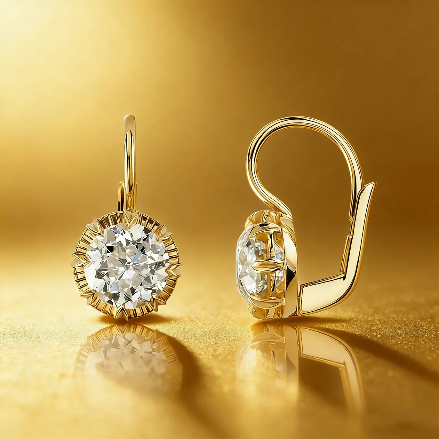 Bold&Chice 1-2CT Sunburst Bezel Moissanite Jewelry Set, 18K Gold Plated S925 Silver Lab Created Diamond, Complete Matching Statement Set  (Ring/Necklace/Earrings/Bracelet)