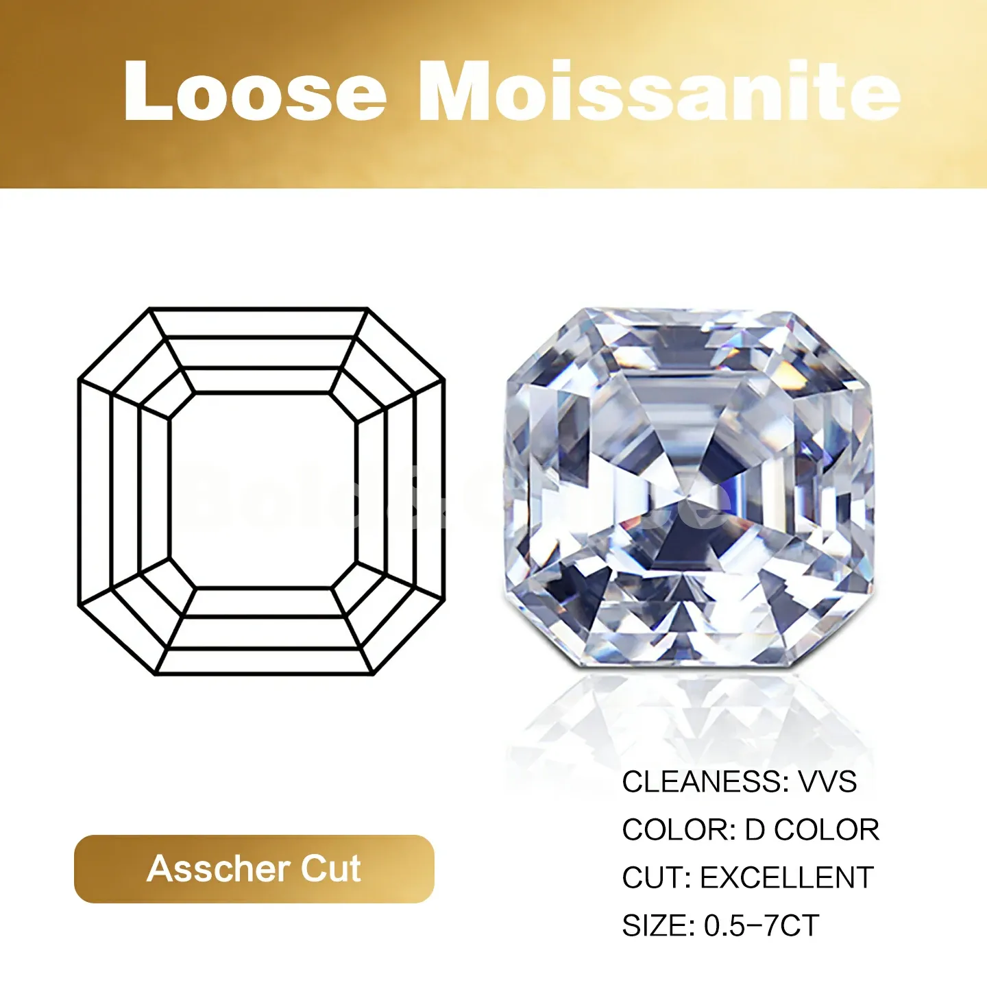 Bold&Chice Moissanite Loose Stone Asscher Cut, 0.15-7CT With Unique Laser Inscription, D Color VVS1 8Heart & 8Arrow Cut, Ideal for Collection & Jewelry Design