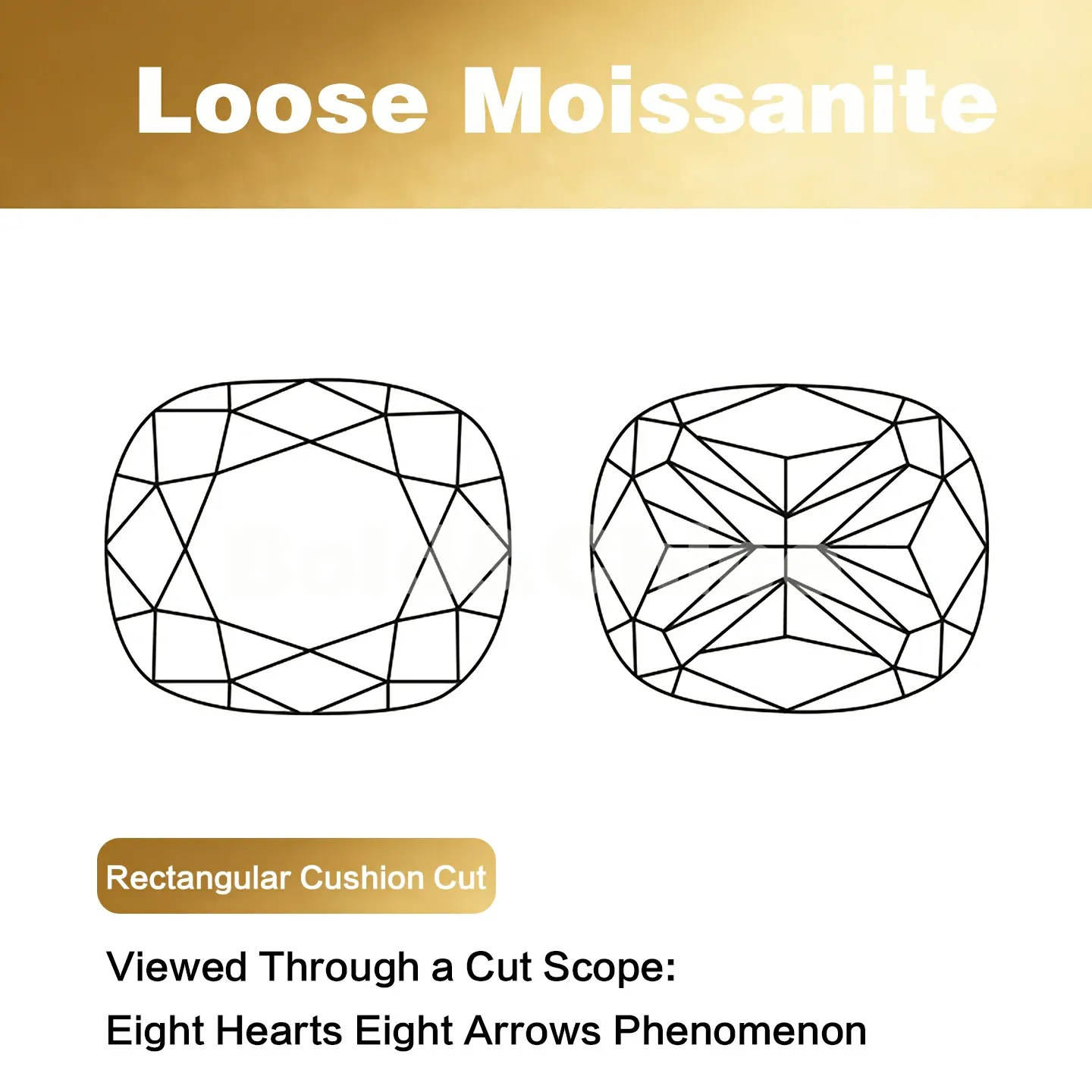 Bold&Chice Moissanite Loose Stone Baguette Cushion Cut, 0.5-3.5CT With Unique Laser Inscription, D Color VVS1 8Heart & 8Arrow Cut, Ideal for Collection & Jewelry Design