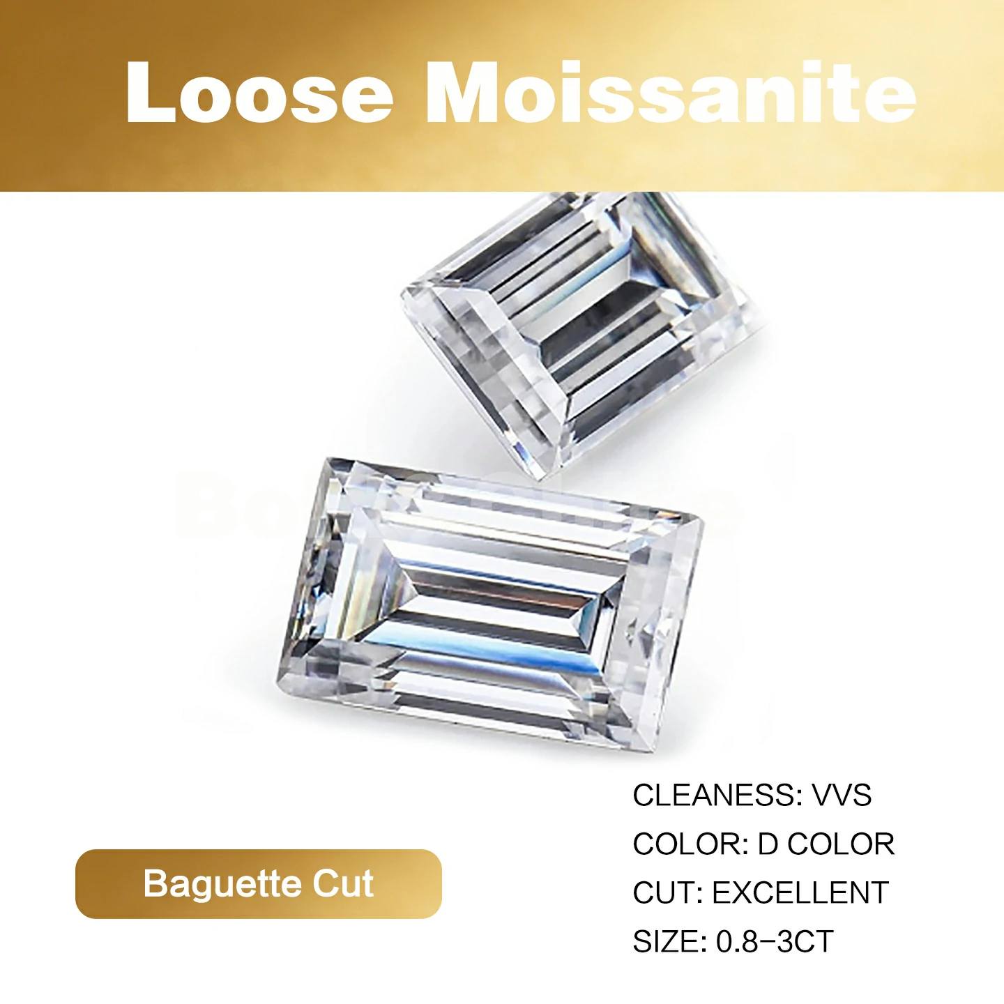 Bold&Chice Moissanite Loose Stone Baguette Cut, 0.1-3CT With Unique Laser Inscription, D Color VVS1 8Heart & 8Arrow Cut, Ideal for Collection & Jewelry Design