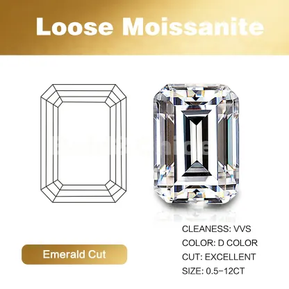 Bold&Chice Moissanite Loose Stone Emerald Cut, 0.1-12CT With Unique Laser Inscription, D Color VVS1 8Heart & 8Arrow Cut, Ideal for Collection & Jewelry Design