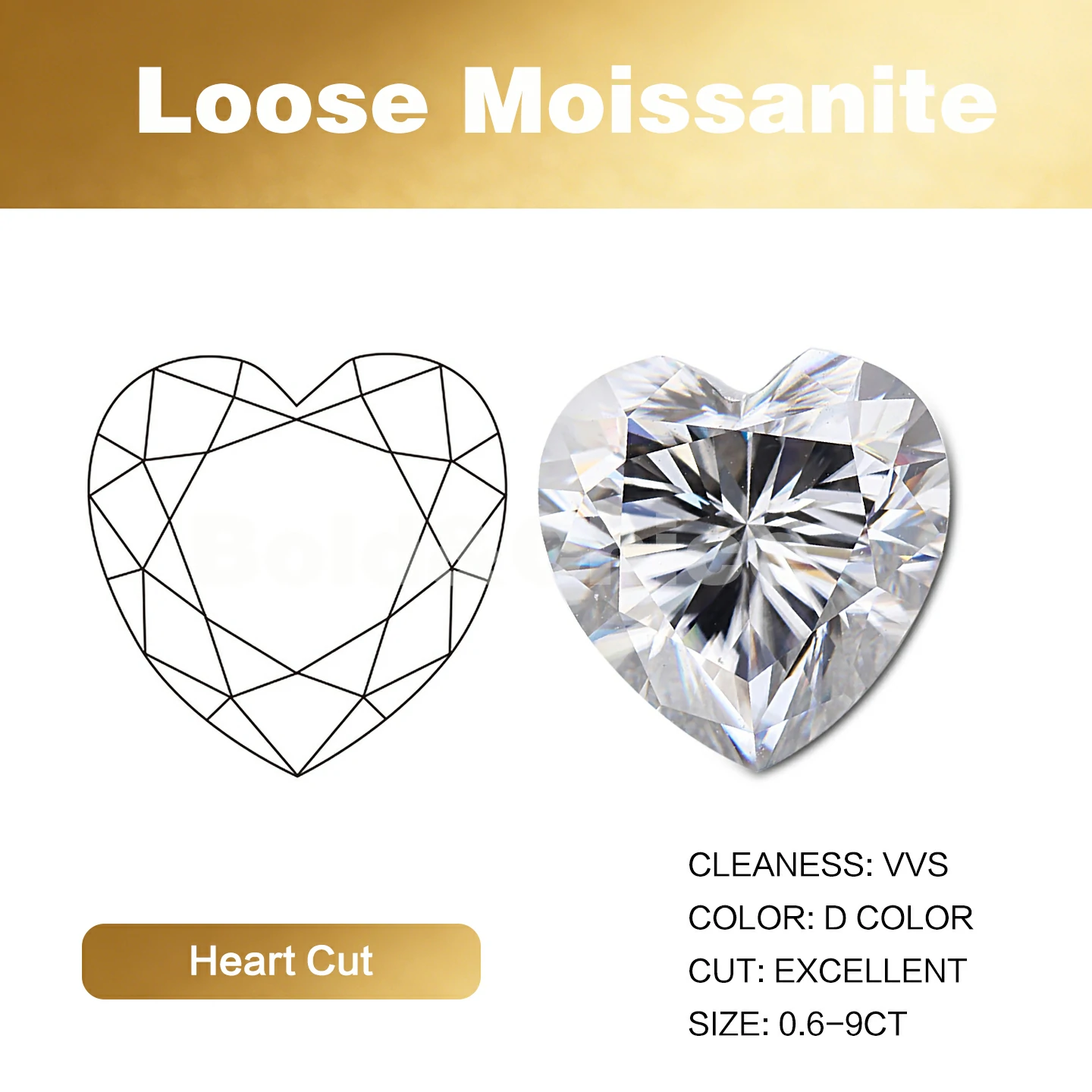 Bold&Chice Moissanite Loose Stone Heart Cut, 0.06-9CT With Unique Laser Inscription, D Color VVS1 8Heart & 8Arrow Cut, Ideal for Collection & Jewelry Design