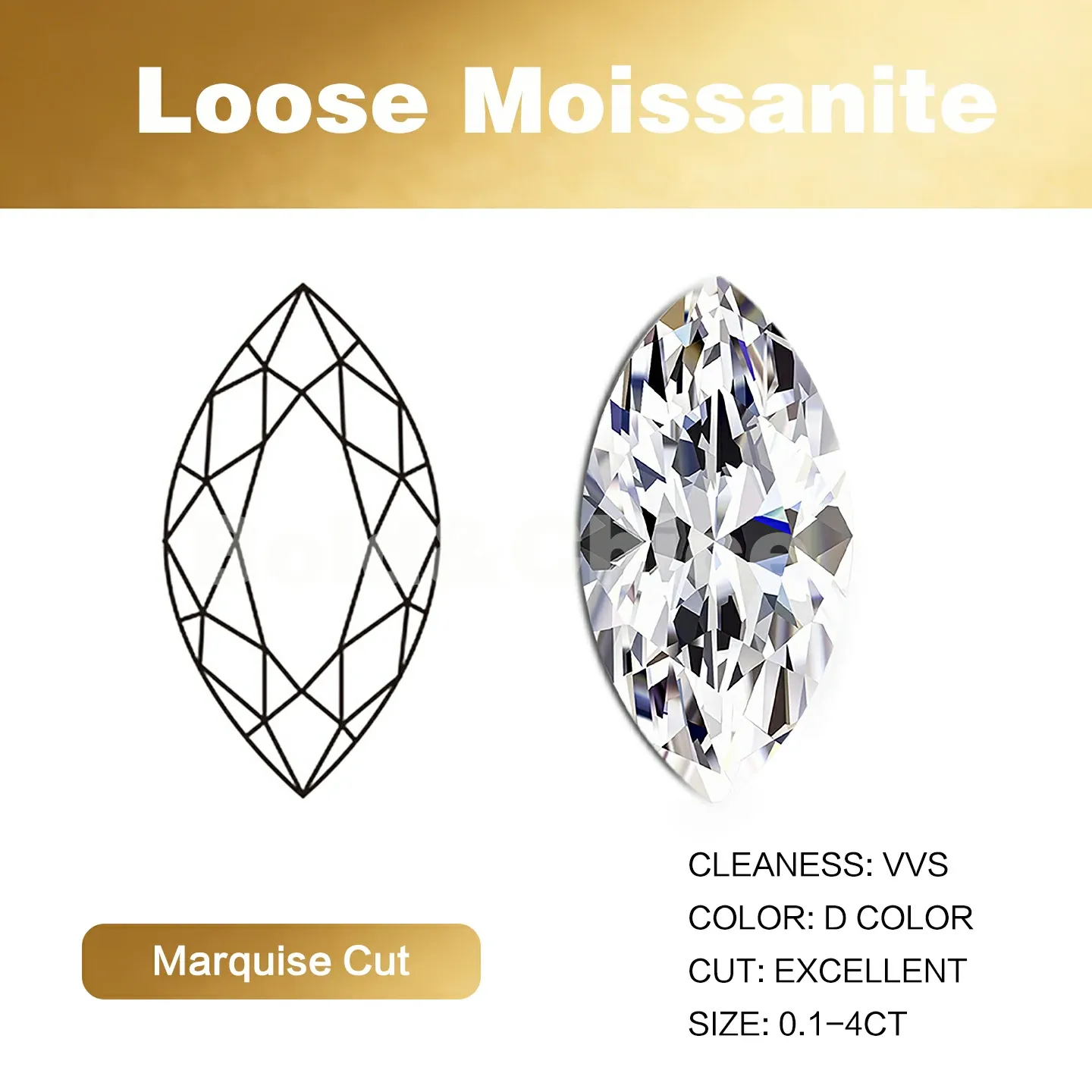 Bold&Chice Moissanite Loose Stone Marquise Cut, 0.04-4CT With Unique Laser Inscription, D Color VVS1 8Heart & 8Arrow Cut, Ideal for Collection & Jewelry Design