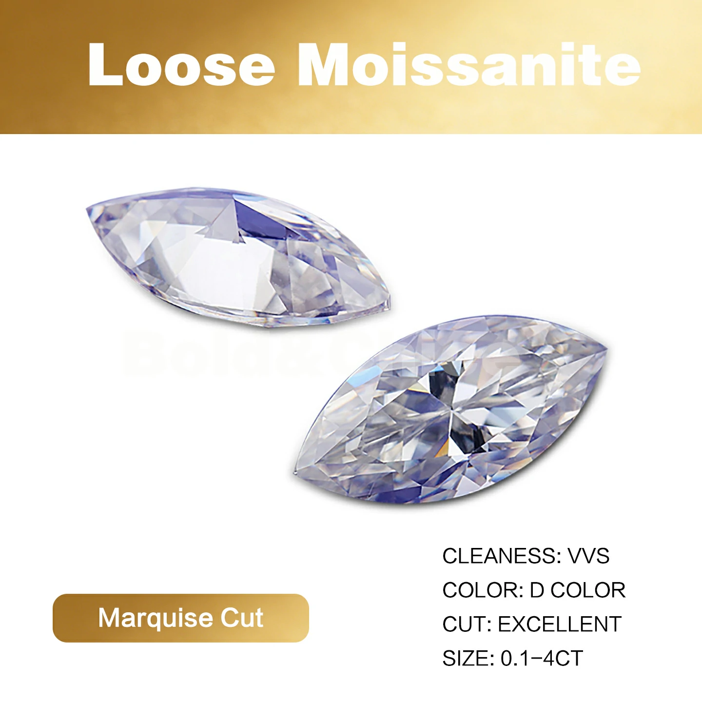 Bold&Chice Moissanite Loose Stone Marquise Cut, 0.04-4CT With Unique Laser Inscription, D Color VVS1 8Heart & 8Arrow Cut, Ideal for Collection & Jewelry Design