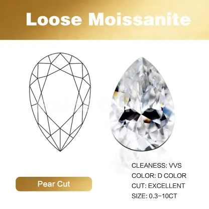 Bold&Chice Moissanite Loose Stone Pear Cut, 0.3-10CT With Unique Laser Inscription, D Color VVS1 8Heart & 8Arrow Cut, Ideal for Collection & Jewelry Design