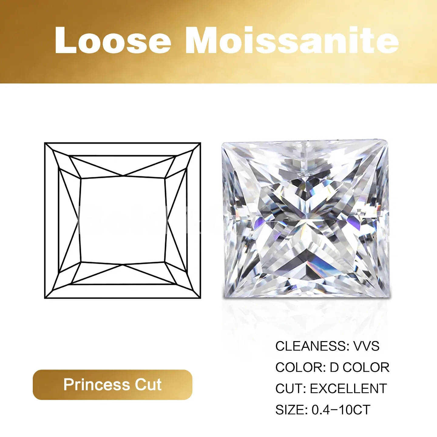 Bold&Chice Moissanite Loose Stone Princess Cut, 0.05-10CT With Unique Laser Inscription, D Color VVS1 8Heart & 8Arrow Cut, Ideal for Collection & Jewelry Design