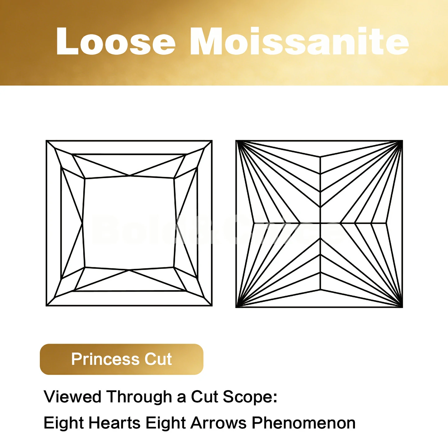 Bold&Chice Moissanite Loose Stone Princess Cut, 0.05-10CT With Unique Laser Inscription, D Color VVS1 8Heart & 8Arrow Cut, Ideal for Collection & Jewelry Design