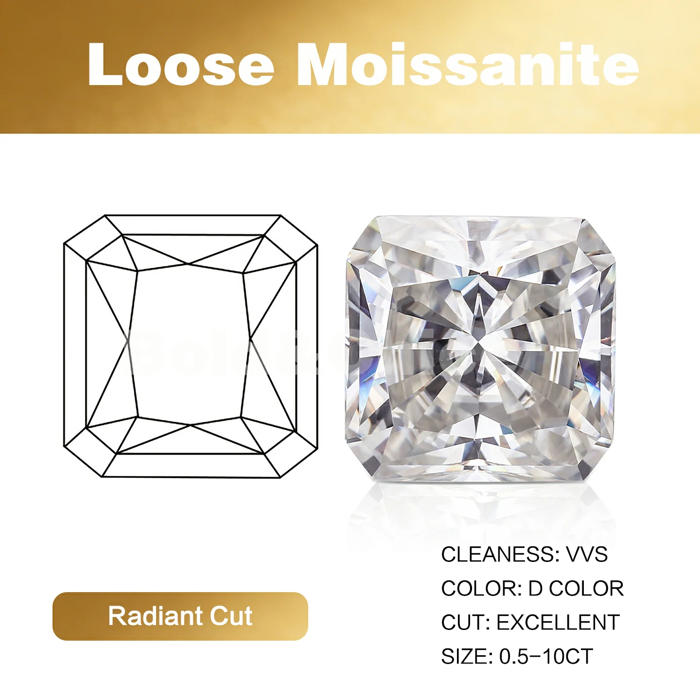 Bold&Chice Moissanite Loose Stone Radiant Cut, 0.2-10CT With Unique Laser Inscription, D Color VVS1 8Heart & 8Arrow Cut, Ideal for Collection & Jewelry Design