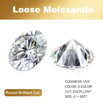 Bold&Chice Moissanite Loose Stone Round Brilliant Cut, 0.1-30CT With Unique Laser Inscription, D Color VVS1 8Heart & 8Arrow Cut, Ideal for Collection & Jewelry Design