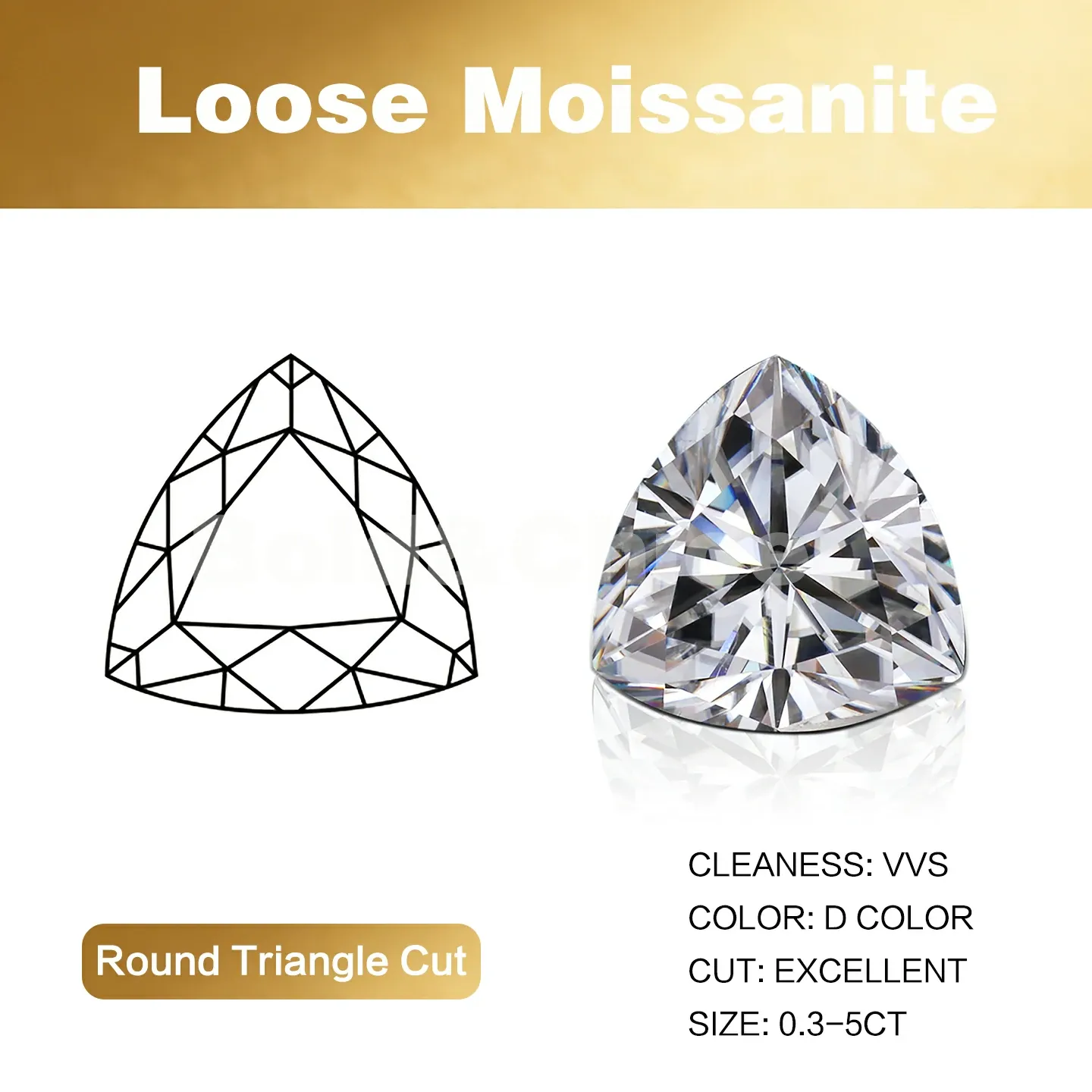 Bold&Chice Moissanite Loose Stone Round Triangle Cut, 0.1-5CT With Unique Laser Inscription, D Color VVS1 8Heart & 8Arrow Cut, Ideal for Collection & Jewelry Design