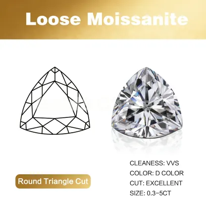 Bold&Chice Moissanite Loose Stone Round Triangle Cut, 0.1-5CT With Unique Laser Inscription, D Color VVS1 8Heart & 8Arrow Cut, Ideal for Collection & Jewelry Design