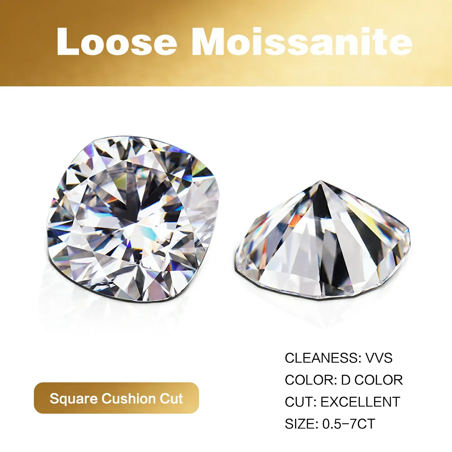 Bold&Chice Moissanite Loose Stone Square Cushion Cut, 0.5-7CT With Unique Laser Inscription, D Color VVS1 8Heart & 8Arrow Cut, Ideal for Collection & Jewelry Design