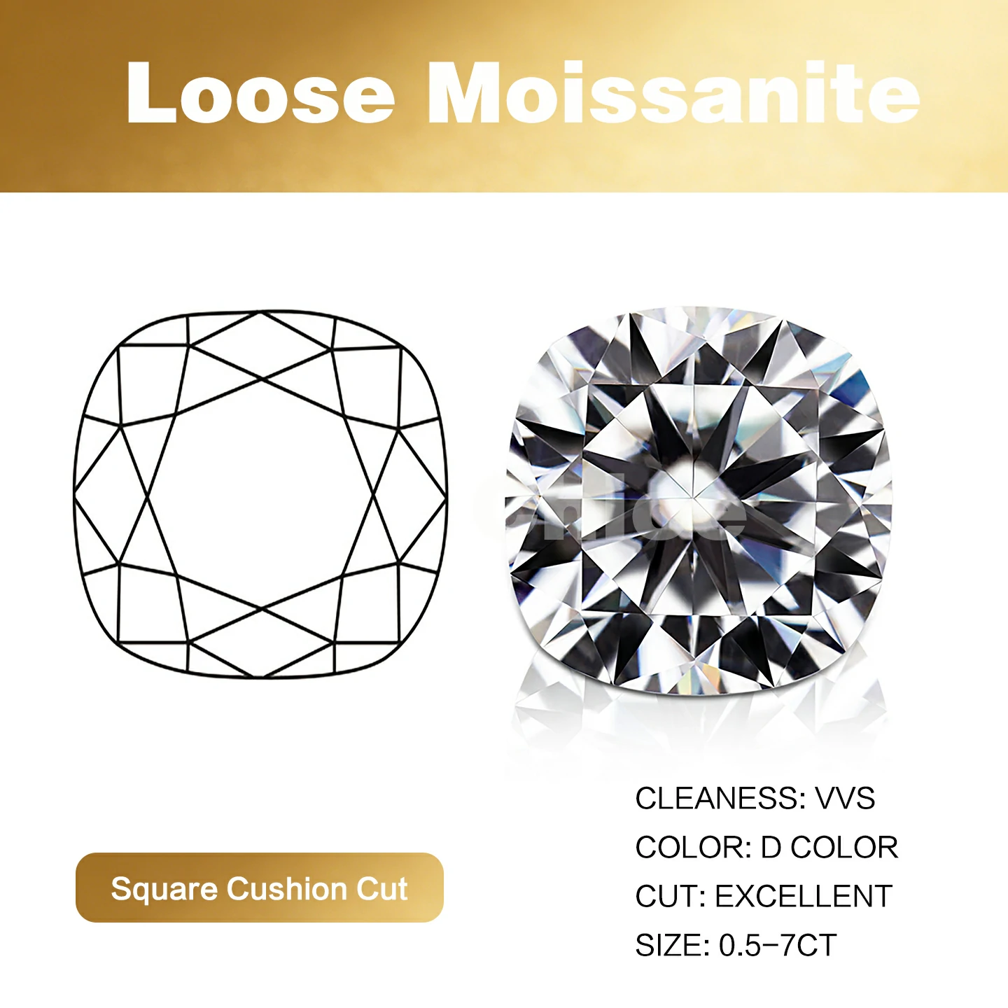 Bold&Chice Moissanite Loose Stone Square Cushion Cut, 0.5-7CT With Unique Laser Inscription, D Color VVS1 8Heart & 8Arrow Cut, Ideal for Collection & Jewelry Design