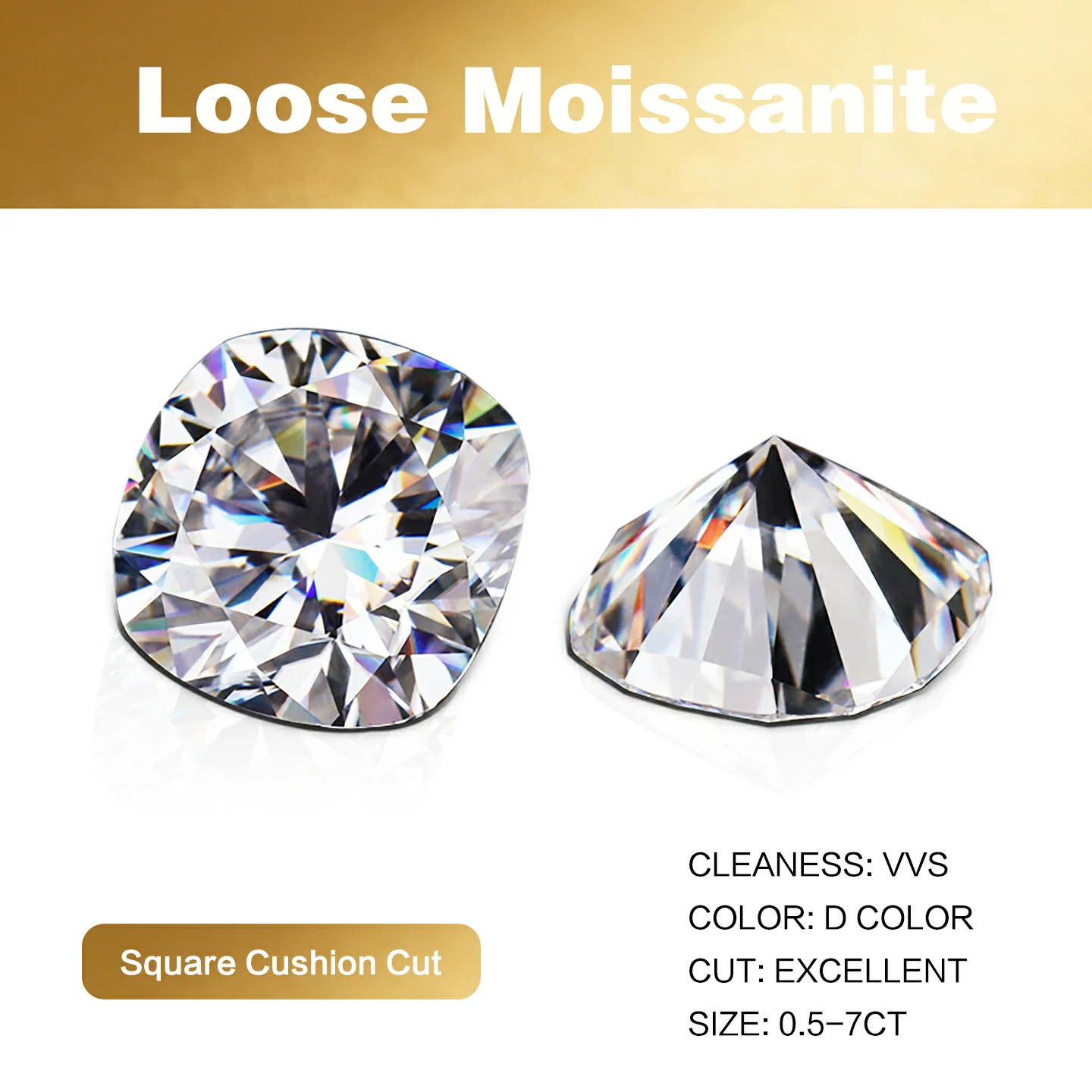 Bold&Chice Moissanite Loose Stone Square Cushion Cut, 0.5-7CT With Unique Laser Inscription, D Color VVS1 8Heart & 8Arrow Cut, Ideal for Collection & Jewelry Design