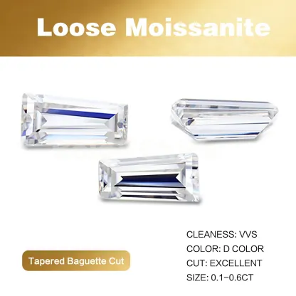 Bold&Chice Moissanite Loose Stone Tapered Baguette Cut, 0.1-0.6CT , D Color VVS1 8Heart & 8Arrow Cut, Ideal for Collection & Jewelry Design