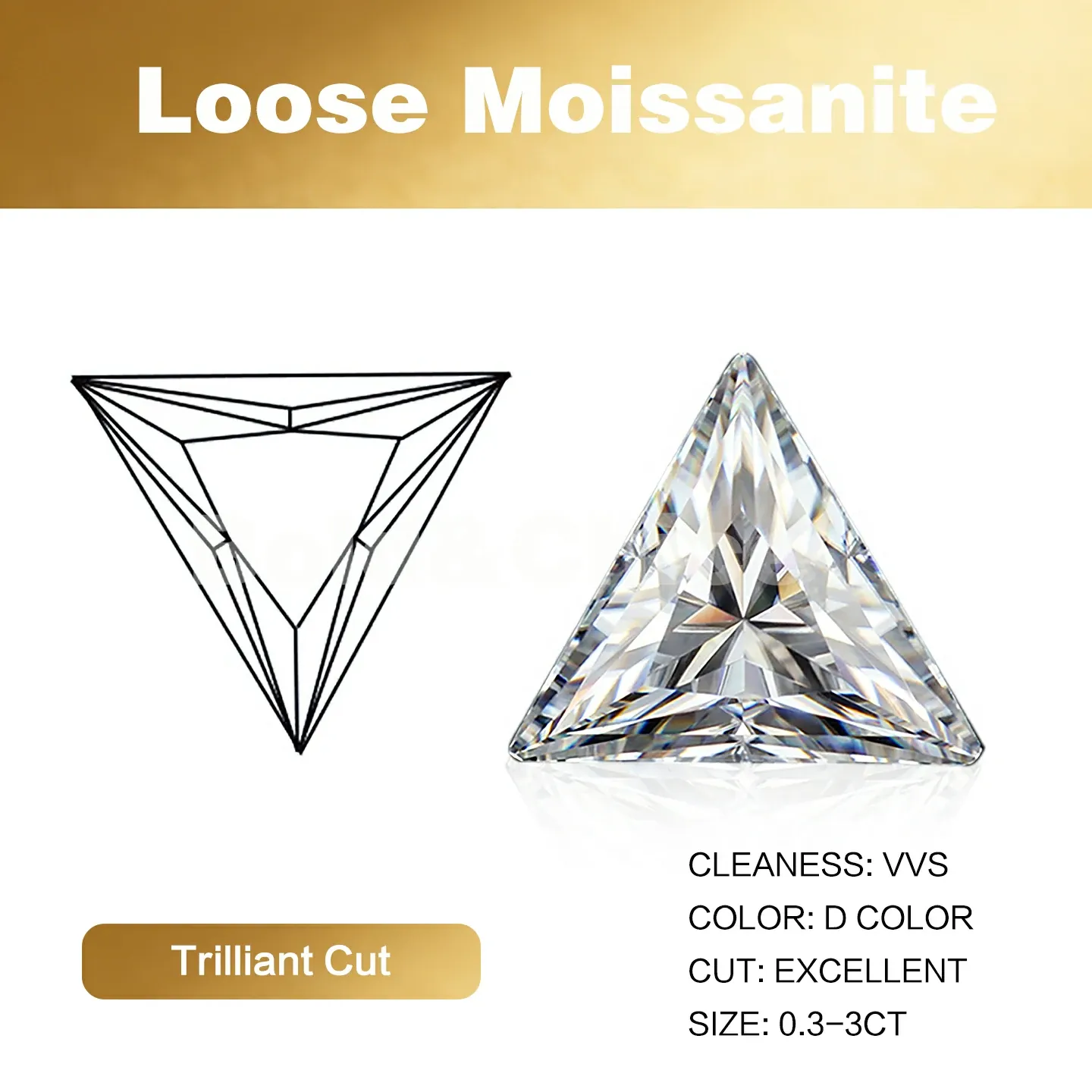 Bold&Chice Moissanite Loose Stone Trilliant Cut, 0.3-3CT With Unique Laser Inscription, D Color VVS1 8Heart & 8Arrow Cut, Ideal for Collection & Jewelry Design