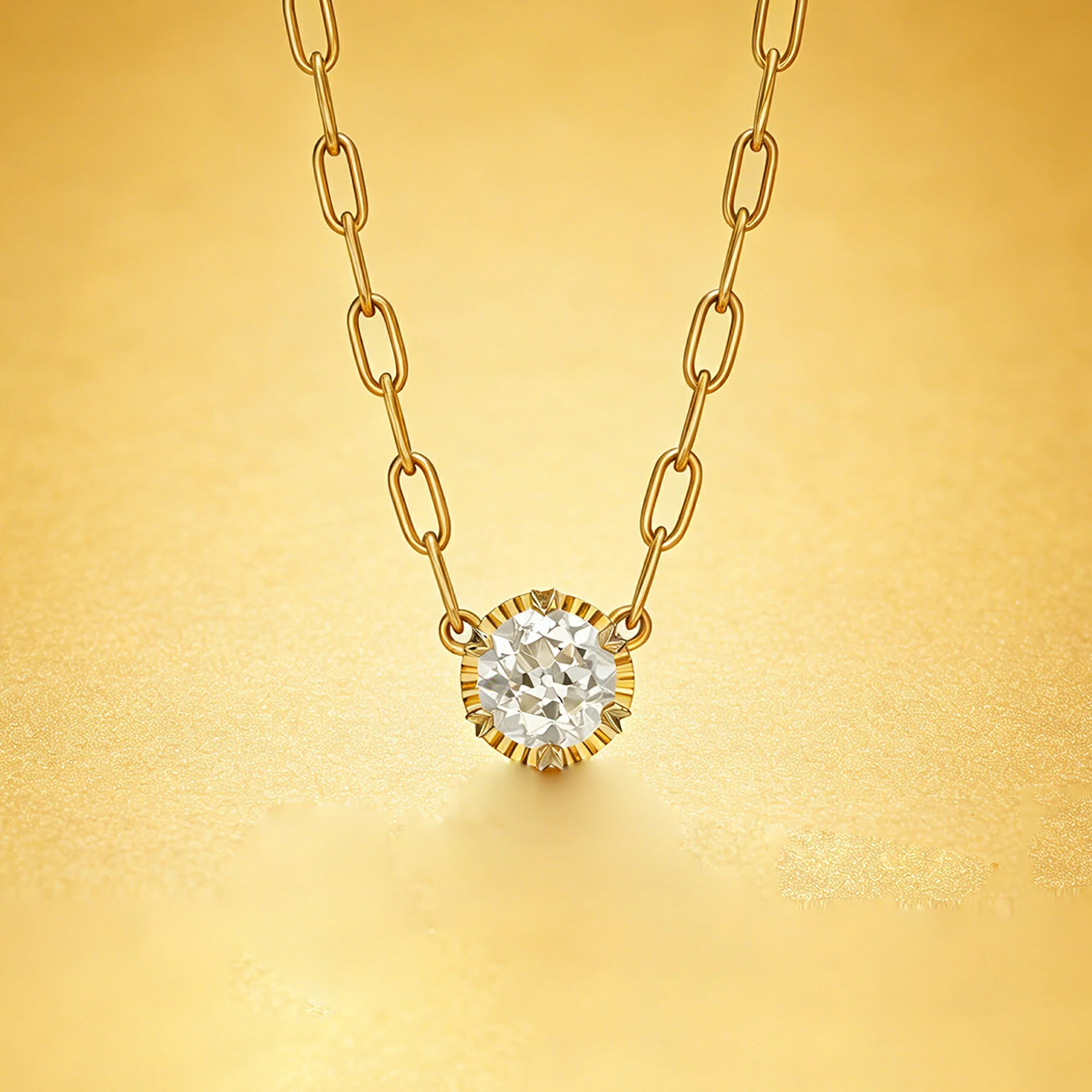 Bold&Chice 1-2CT Sunburst Bezel Moissanite Jewelry Set, 18K Gold Plated S925 Silver Lab Created Diamond, Complete Matching Statement Set  (Ring/Necklace/Earrings/Bracelet)