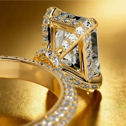 Bold&Chice 2CT Hidden Halo Moissanite Ring, 18K Gold Plated S925 Silver Lab Created Diamond, Shiny Multi-Cut Statement Ring