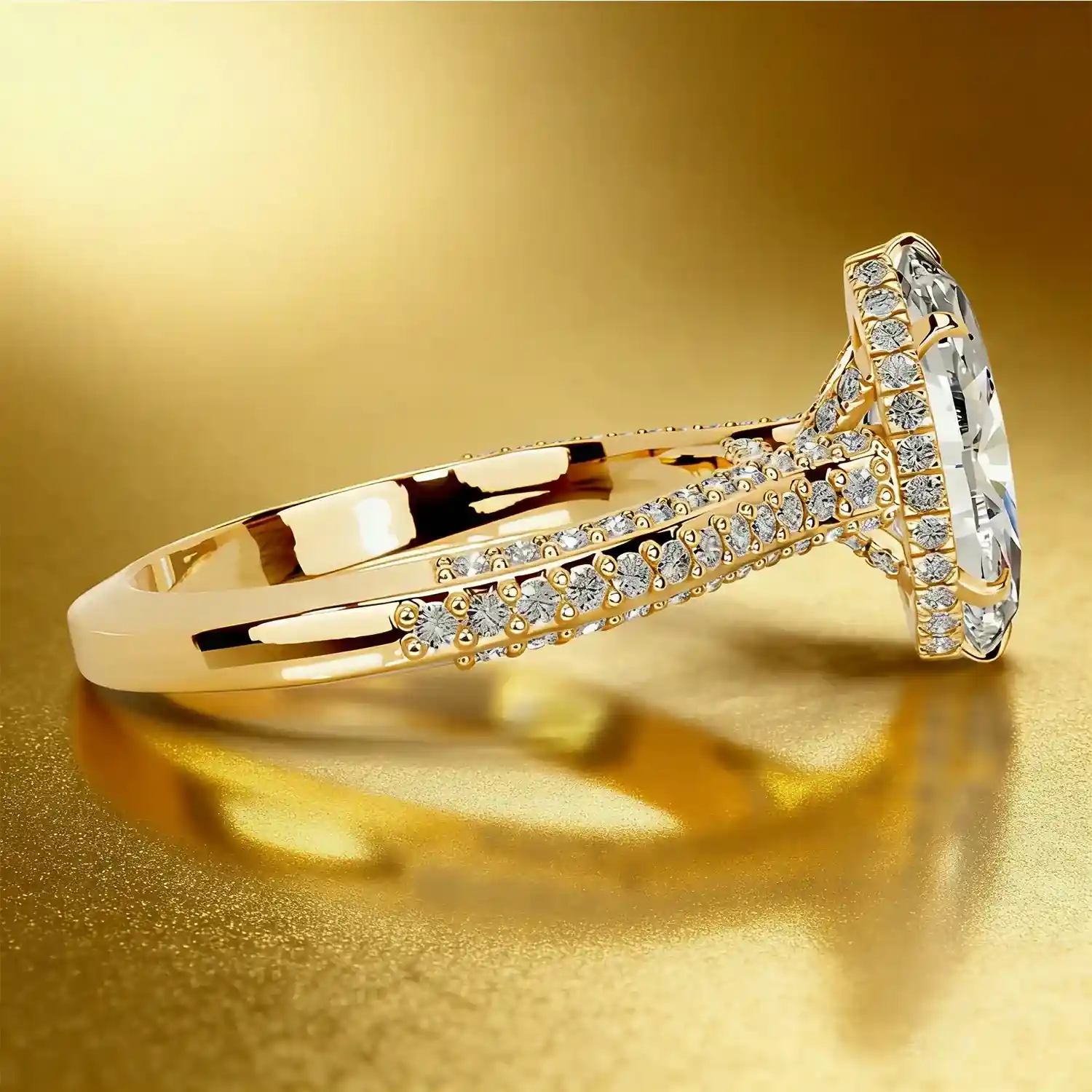 Bold&Chice 2CT Hidden Halo Moissanite Ring, 18K Gold Plated S925 Silver Lab Created Diamond, Shiny Multi-Cut Statement Ring