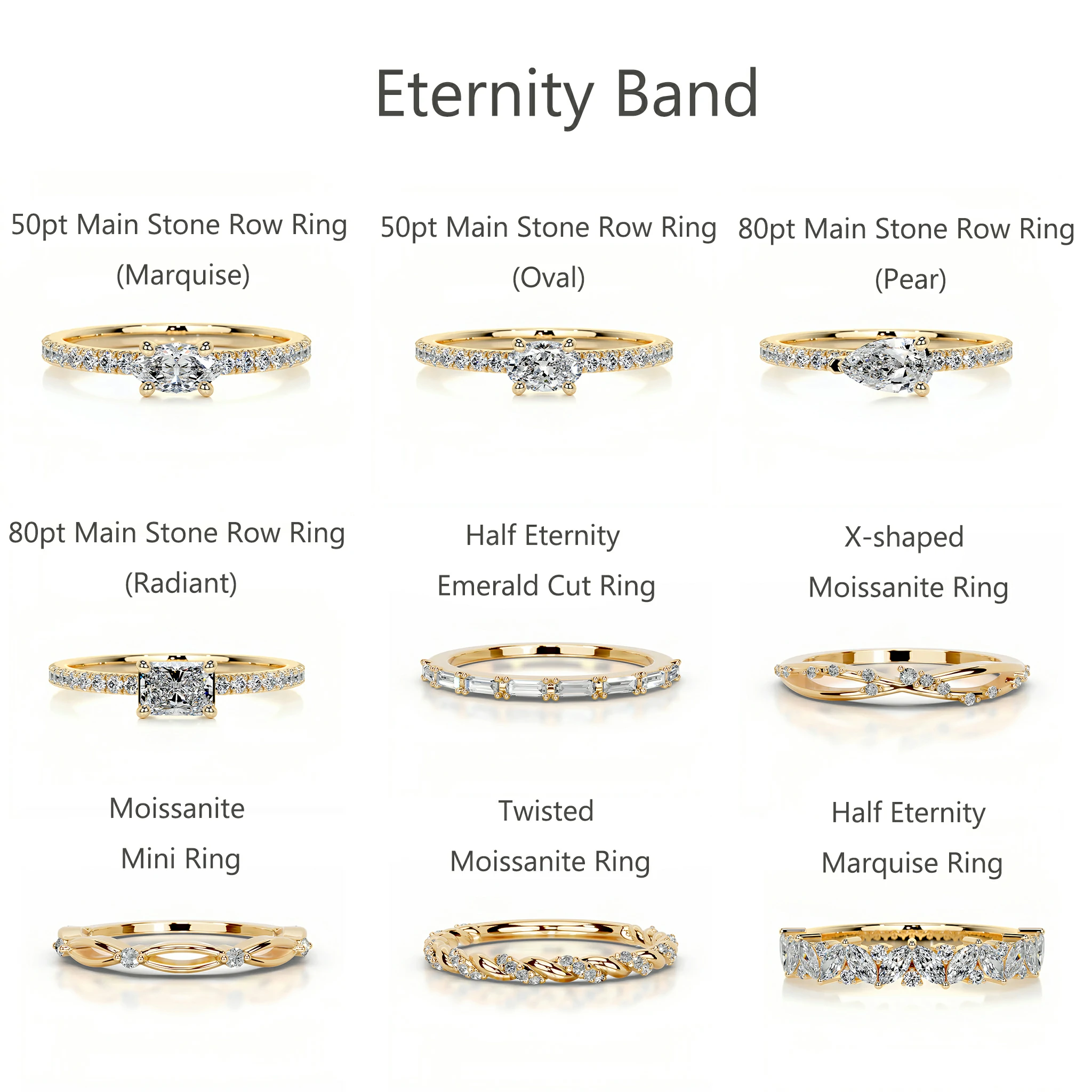 Bold&Chice 0.5-1CT Eternity Band Moissanite Ring, 18K Gold Plated S925 Silver Lab Created Diamond, Timeless Multi-Style Statement Ring for Her