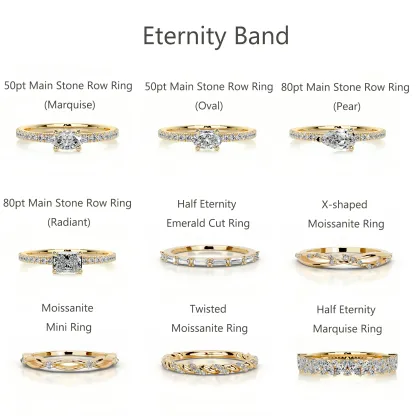 Bold&Chice 0.5-1CT Eternity Band Moissanite Ring, 18K Gold Plated S925 Silver Lab Created Diamond, Timeless Multi-Style Statement Ring for Her