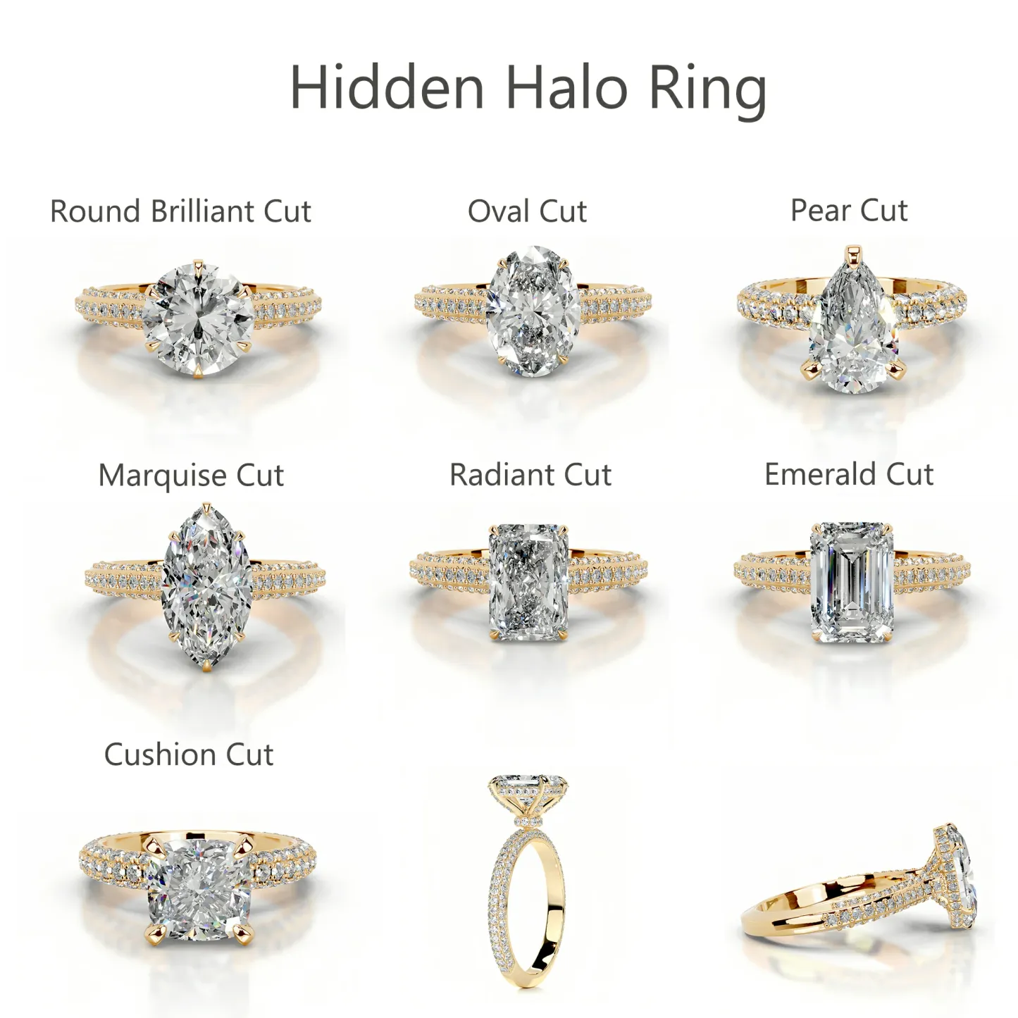 Bold&Chice 2CT Hidden Halo Moissanite Ring, 18K Gold Plated S925 Silver Lab Created Diamond,